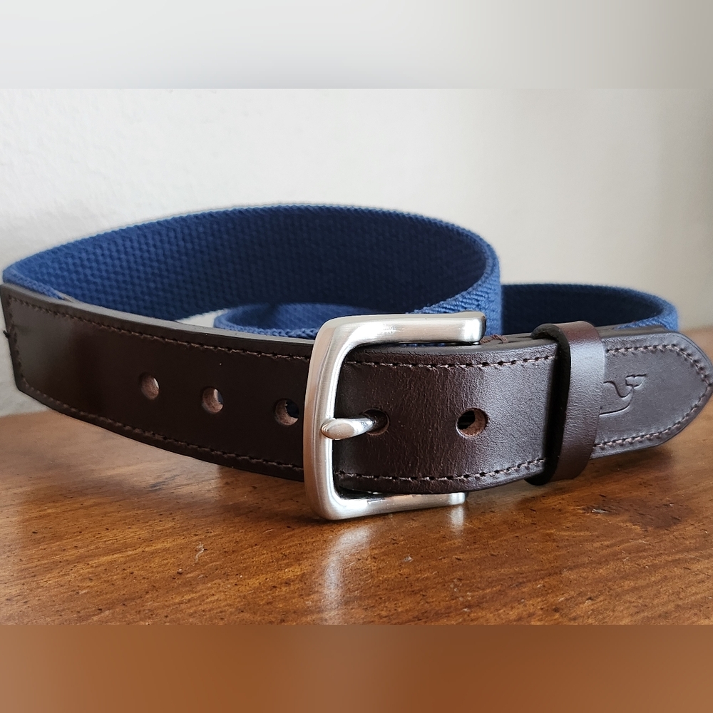 Vineyard Vines Belt Leather Trim Solid Brass Buckle Size 30 - Picture 3 of 13